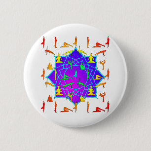 Lotus Flower With Yoga Poses 6 Cm Round Badge