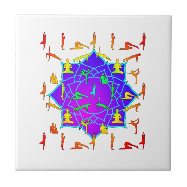 Lotus Flower With Yoga Poses Ceramic Tile (Front)
