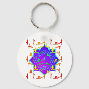 Lotus Flower With Yoga Poses Key Ring