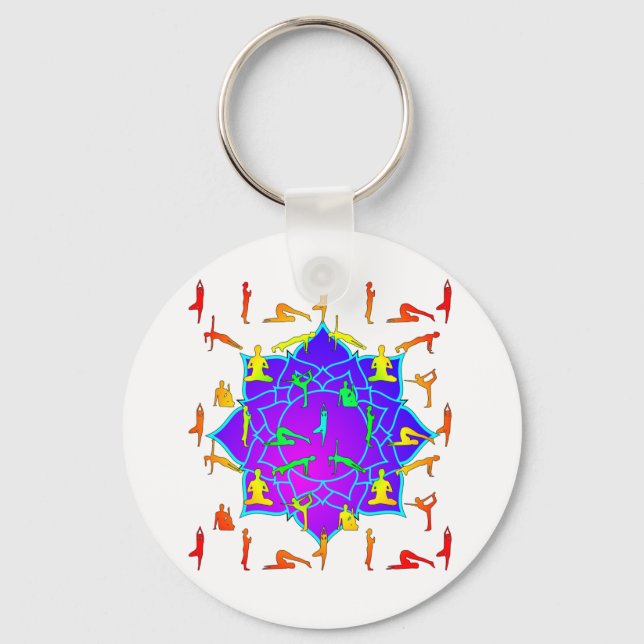 Lotus Flower With Yoga Poses Key Ring (Front)