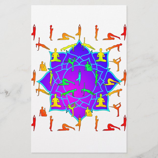 Lotus Flower With Yoga Poses Stationery (Front)