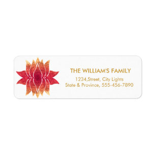 Lotus Flower Yoga Meditation Floral Red Return Address Label