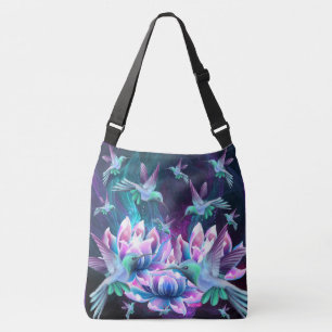 Lotus Flowers And Hummingbirds In Flight Crossbody Bag