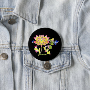 Lotus Flowers and Vine 7.5 Cm Round Badge