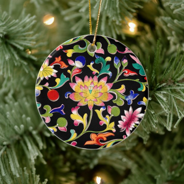 Lotus Flowers and Vine Ceramic Ornament (Tree)