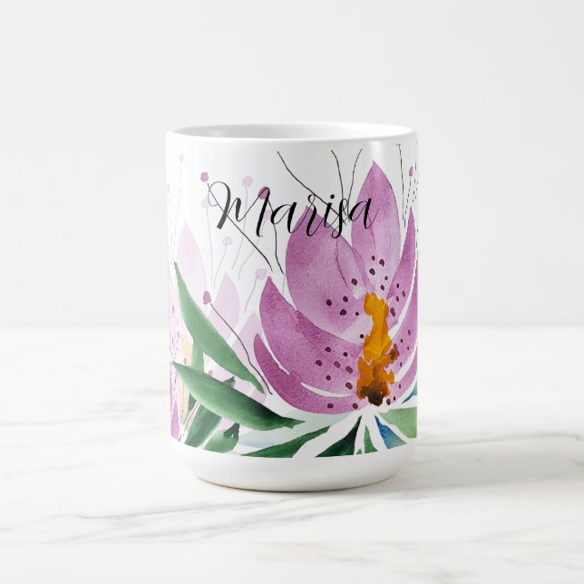 Lotus Flowers Bloom Lilac Violet Watercolor Coffee Mug (Center)