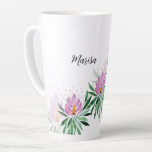 Lotus Flowers Bloom Lilac Violet Watercolor Latte Mug