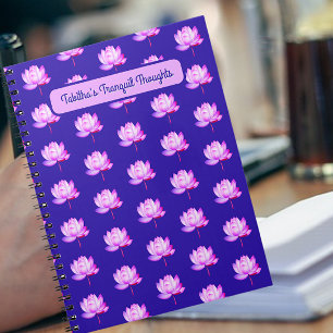 Lotus Flowers Blue Background Notebook