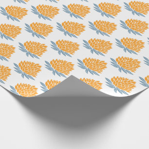 Lotus FLowers Blue Orange Holiday Gift Wrapping Paper