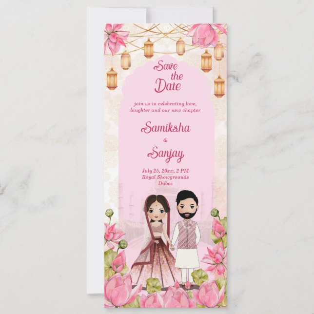 Lotus flowers cute bridal couple Indian wedding  Invitation (Front)