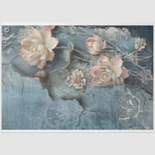 Lotus Flowers & Denim Blue mixed media effects art Tissue Paper