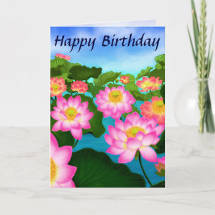 Lotus Flowers Happy Birthday Card