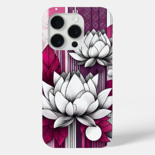 Lotus flowers in Magenta black & white iPhone 15 Pro Case