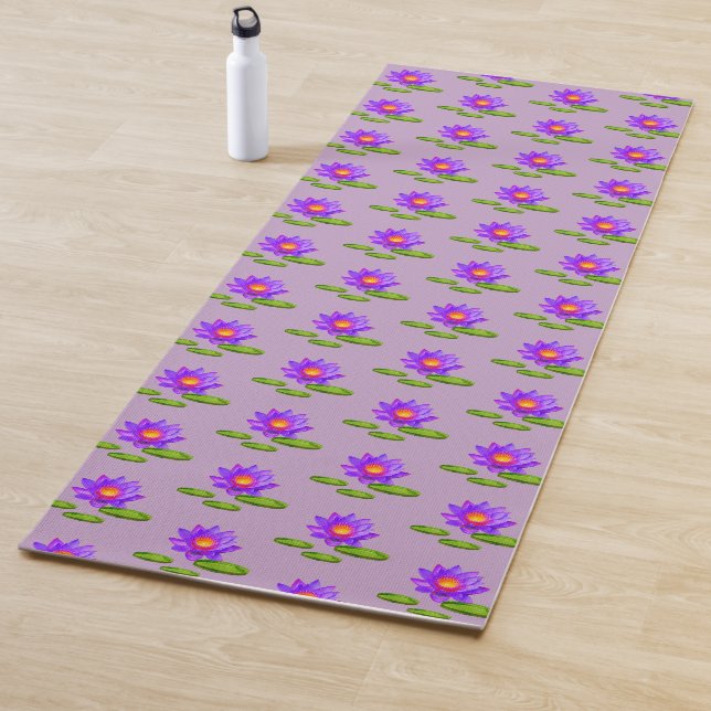 Lotus Flowers & Lily Pads on Violet Yoga Mat (In Situ)
