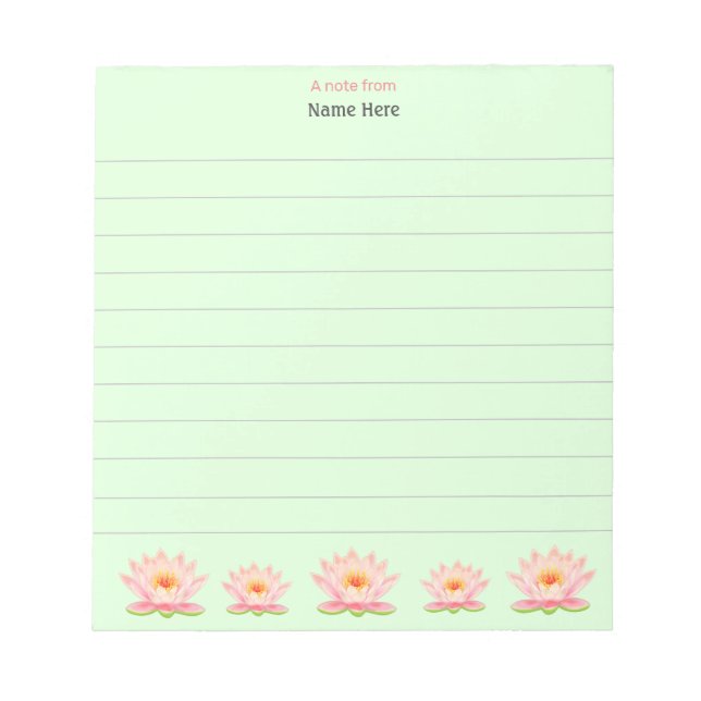 Lotus Flowers on Light Green Lined Notepad (Front)