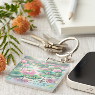 Lotus Flowers & Quote Key Ring