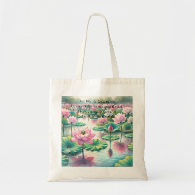Lotus Flowers & Quote Tote Bag (Front)