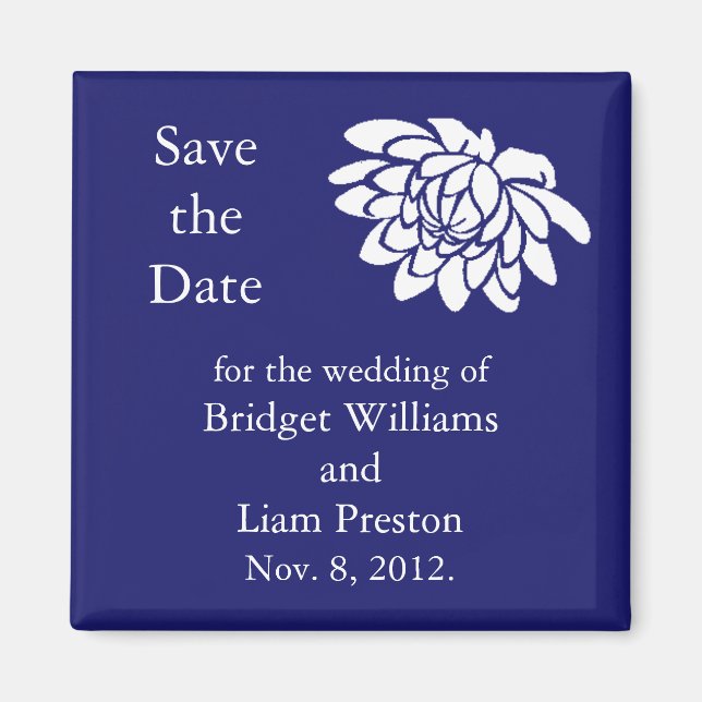 Lotus Flowers Save the Date Magnet (indigo) (Front)