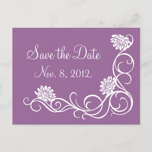 Lotus Flowers Save the Date Postcard (dark purple) (Front)
