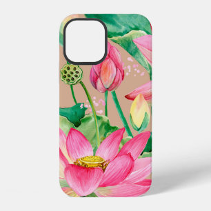 lotus flowers seamless pattern. watercolor botanic iPhone 12 case