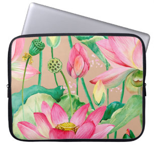lotus flowers seamless pattern. watercolor botanic laptop sleeve