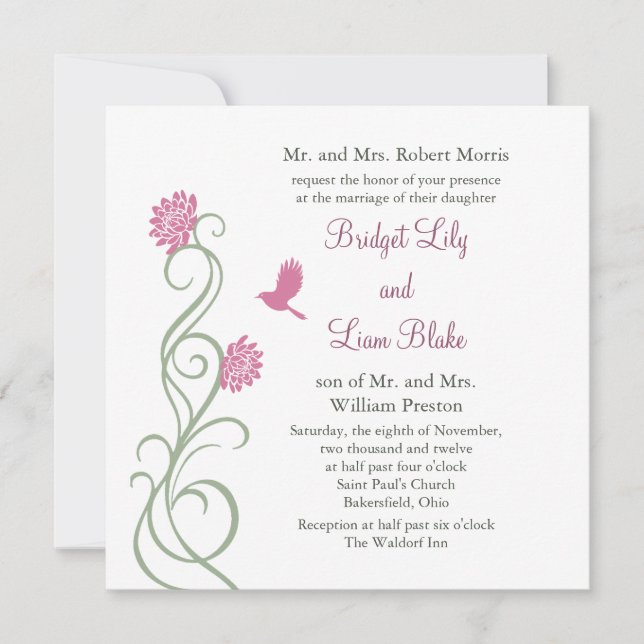 Lotus Flowers Wedding invitation (white) (Front)