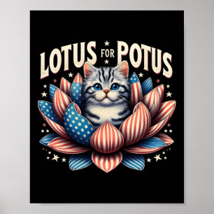Lotus For Potus Us Flag Cat Lovers Kamala Harris Poster