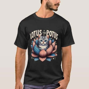 Lotus For Potus Us Flag Cat Lovers Kamala Harris  T-Shirt