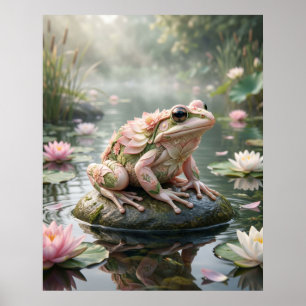 Lotus Frog Zen Pond Poster
