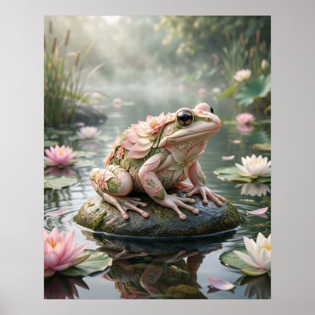 Lotus Frog Zen Pond Poster (Front)