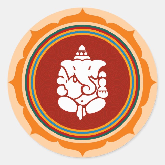 Lotus Ganesha Design Classic Round Sticker (Front)