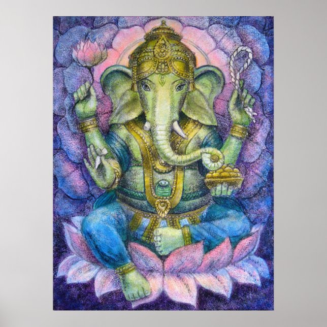 Lotus Ganesha Hindu Art Poster (Front)