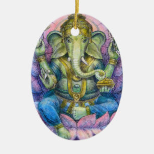 Lotus Ganesha Oval Christmas Ornament