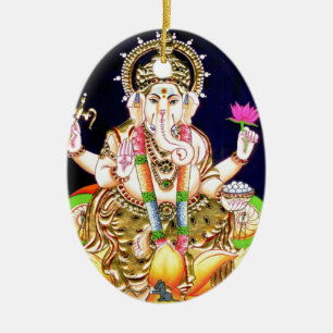 LOTUS GANESHA TANJORE PAINTING CERAMIC ORNAMENT