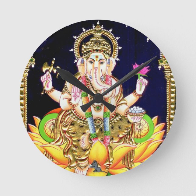 LOTUS GANESHA TANJORE PAINTING ROUND CLOCK (Front)