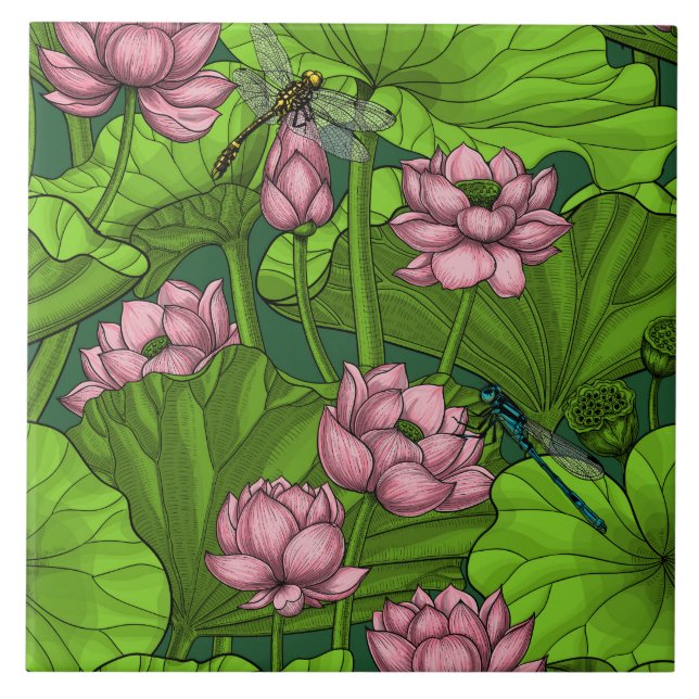 Lotus garden ceramic tile (Front)