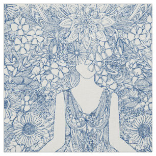 lotus garden vintage blue yoga floral fabric