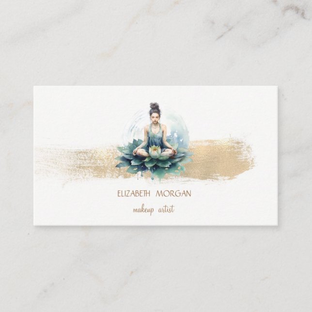 Lotus Girl Gold Foil Brush Stroke,White Business Card (Front)