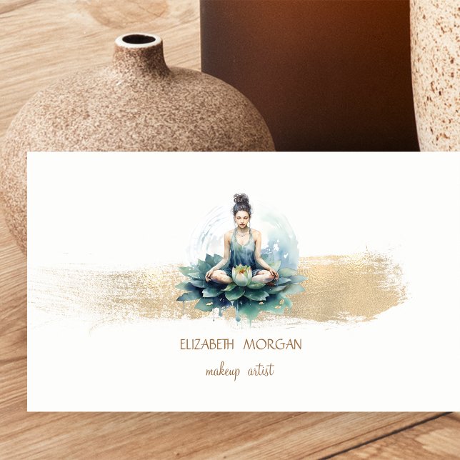 Lotus Girl Gold Foil Brush Stroke,White Business Card (Creator Uploaded)