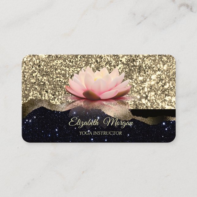 Lotus Gold Black Glitter Elegant Business Card (Front)