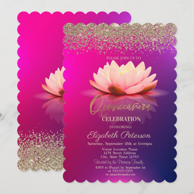 Lotus Gold Confetti Diamond Ombre  Invitation (Front/Back)