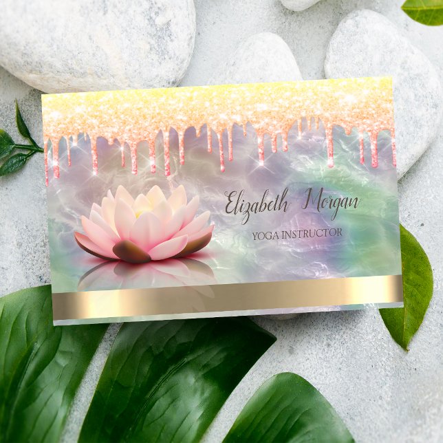 Lotus Gold Drips,Holographic Pearl Yoga  Business Card (Creator Uploaded)