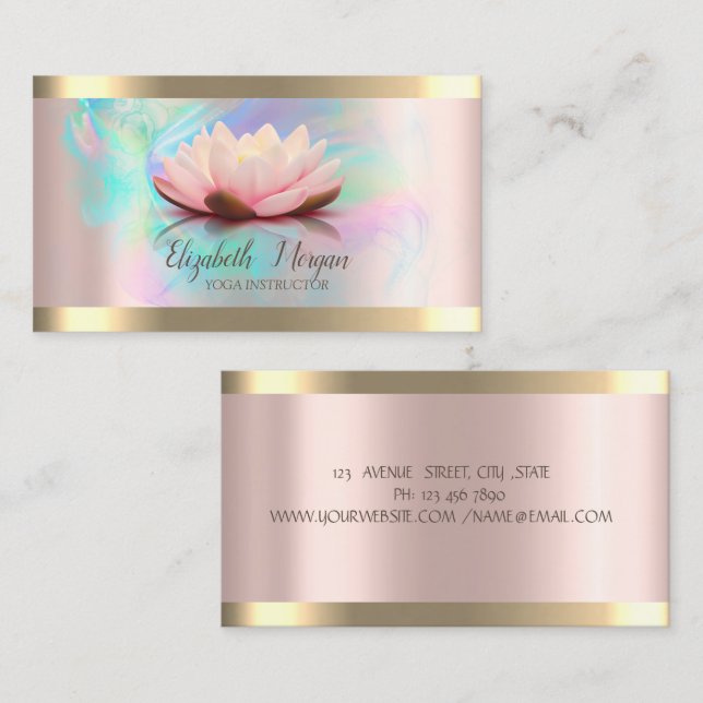 Lotus Gold Stripe Rose Gold Holographic Ink Yoga  Business Card (Front/Back)