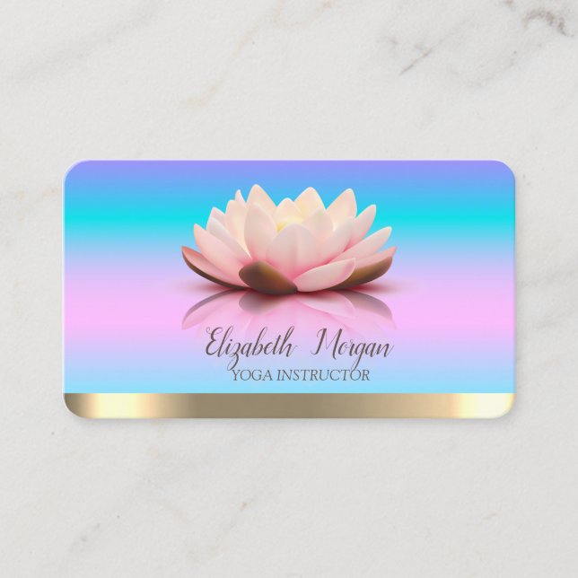  Lotus Gold Stripe Yoga Ombre Holographic  Business Card (Front)