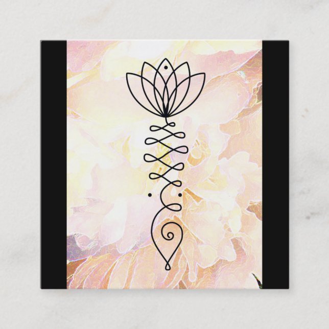 *~* Lotus Heart Peony Flower Floral Reiki Yoga Square Business Card (Front)