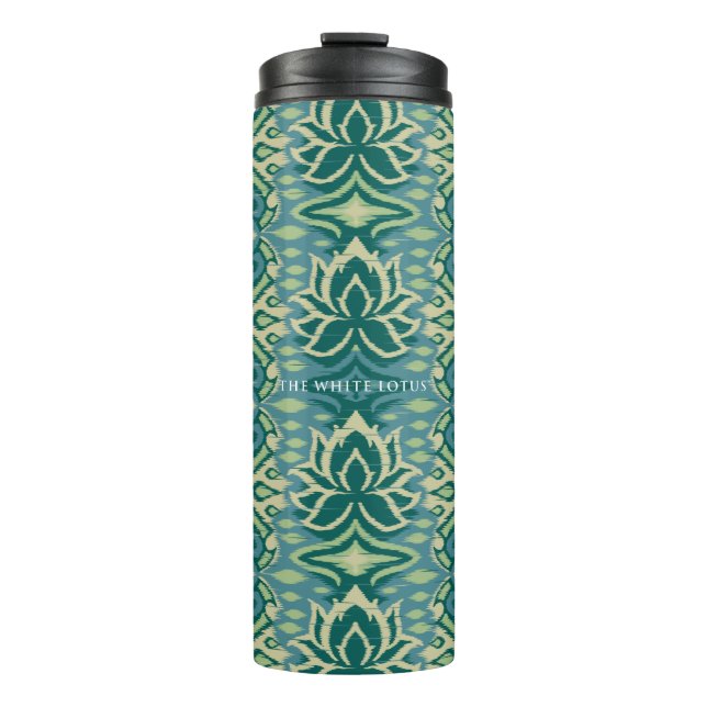 Lotus Ikat Pattern - The White Lotus Thermal Tumbler (Front)