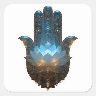Lotus Illumination Hamsa Hand Design Square Sticker