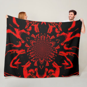 Lotus in Black and Red Satin Fleece Blanket