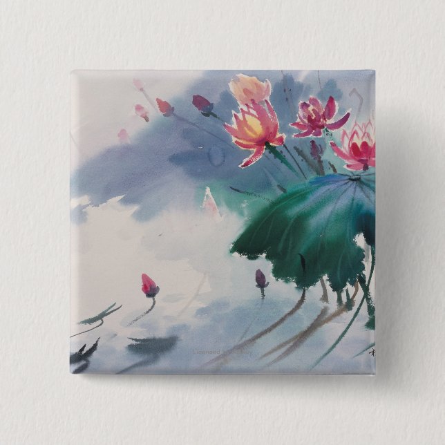 Lotus in the Pond 15 Cm Square Badge (Front)