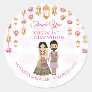 Lotus lanterns Indian wedding personalised favour Classic Round Sticker